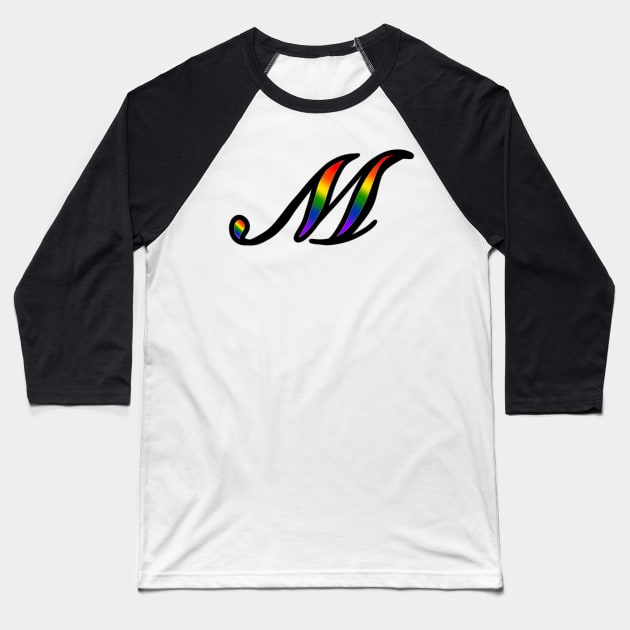 Rainbow Cursive Letter M Baseball T-Shirt by JennaBunnies